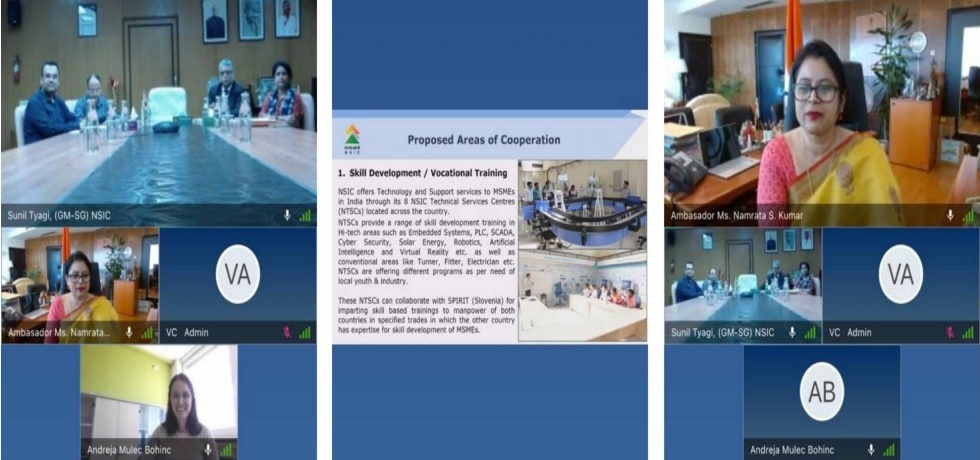 After signing of MoU on 22/08/2022, a 1st meeting in virtual format between NSIC India, and SPIRIT Slovenia was held on 16/03/2023, with participation of N. S. Kumar, GM (IC) NSIC Mr. Tyagi and his team and Head (IC) Spirit Slovenia Ms. Mulec Bohinjc